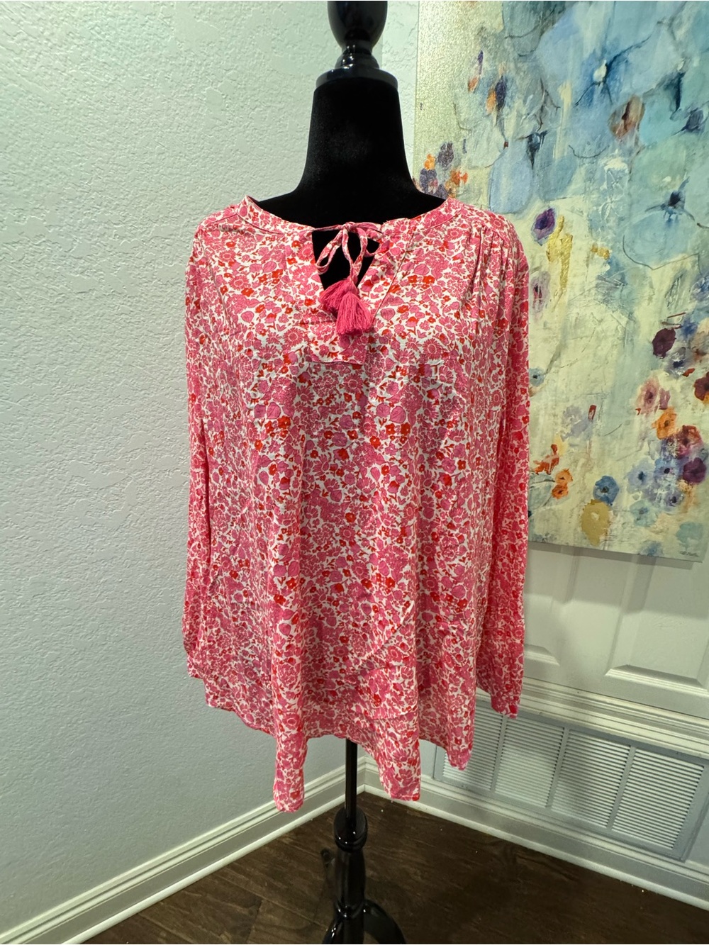 Vineyard Vines Sz XXL Peasant Blouse pink, red, white floral